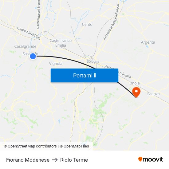 Fiorano Modenese to Riolo Terme map