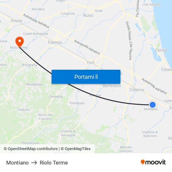 Montiano to Riolo Terme map