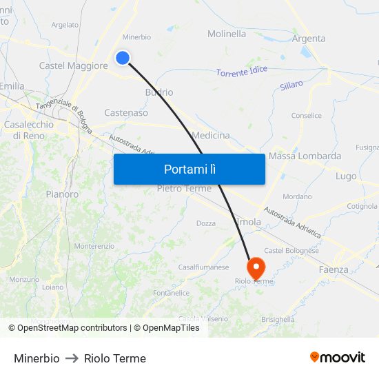 Minerbio to Riolo Terme map