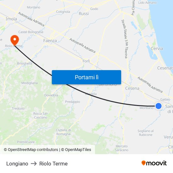 Longiano to Riolo Terme map