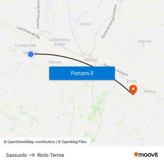 Sassuolo to Riolo Terme map