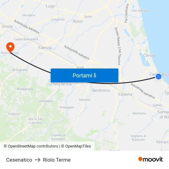 Cesenatico to Riolo Terme map