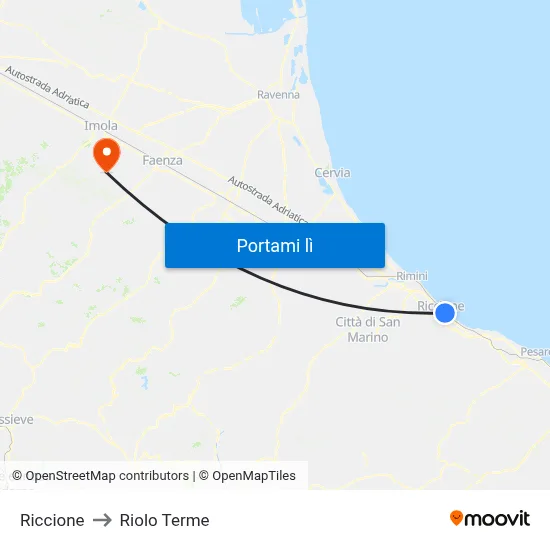 Riccione to Riolo Terme map