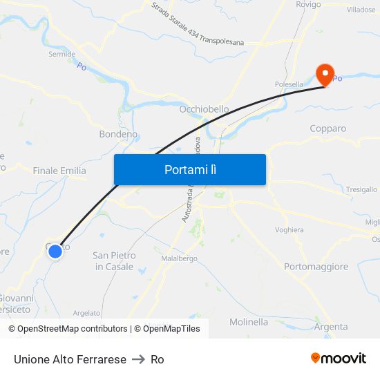 Unione Alto Ferrarese to Ro map