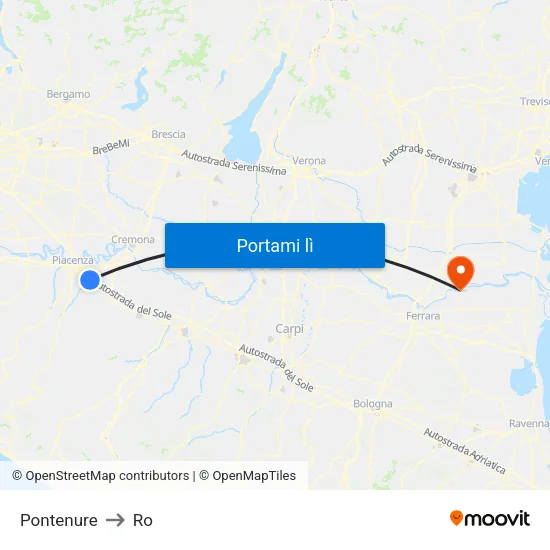 Pontenure to Ro map