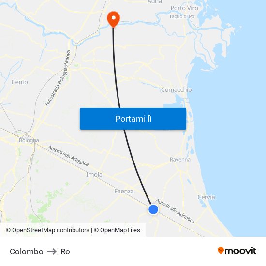 Colombo to Ro map