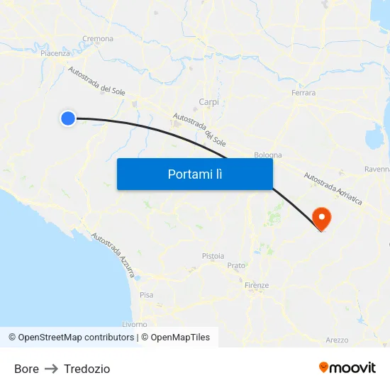 Bore to Tredozio map