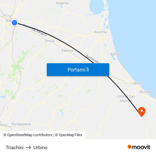 Triachini to Urbino map