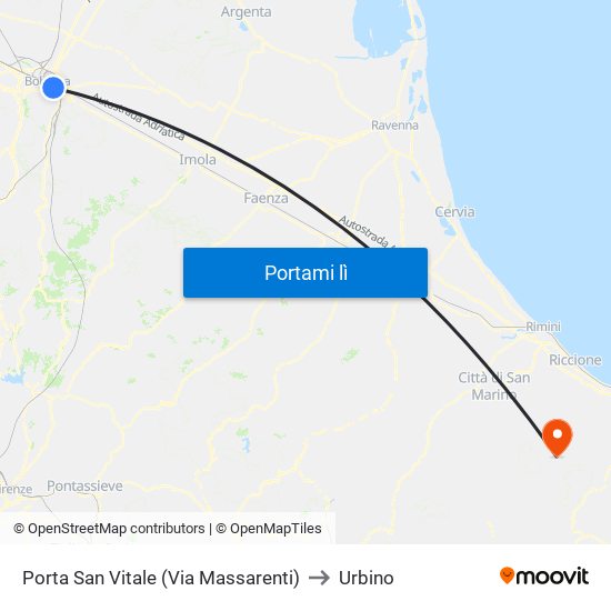 Porta San Vitale (Via Massarenti) to Urbino map