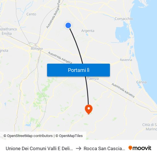 Unione Dei Comuni Valli E Delizie to Rocca San Casciano map