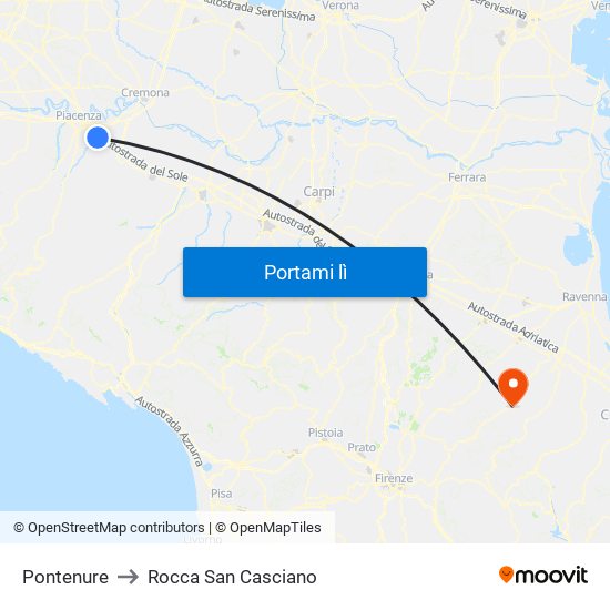Pontenure to Rocca San Casciano map