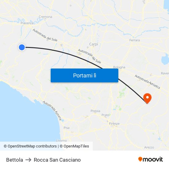 Bettola to Rocca San Casciano map