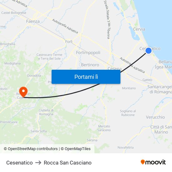 Cesenatico to Rocca San Casciano map