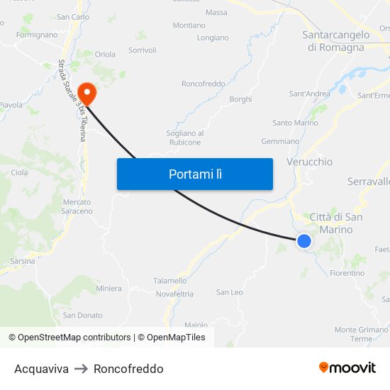 Acquaviva to Roncofreddo map