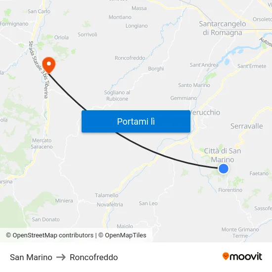 San Marino to Roncofreddo map