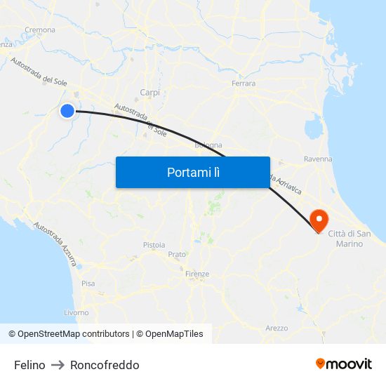 Felino to Roncofreddo map