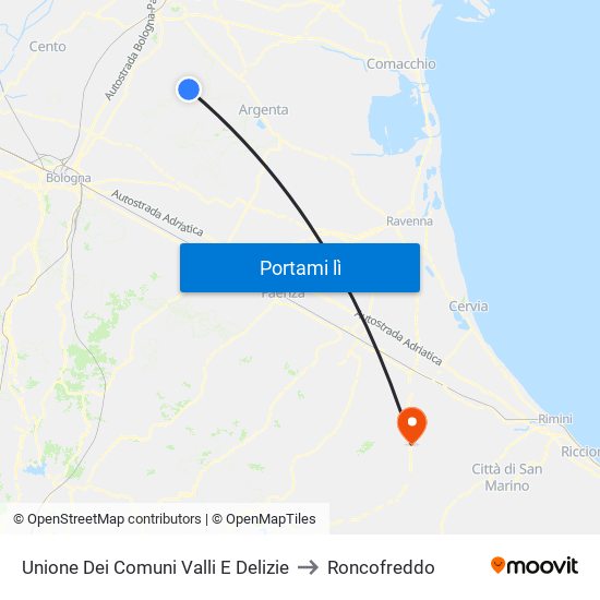 Unione Dei Comuni Valli E Delizie to Roncofreddo map