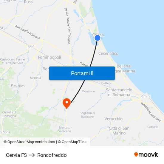 Cervia FS to Roncofreddo map