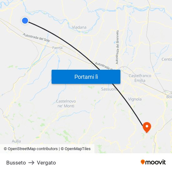 Busseto to Vergato map
