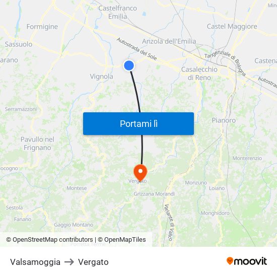 Valsamoggia to Vergato map
