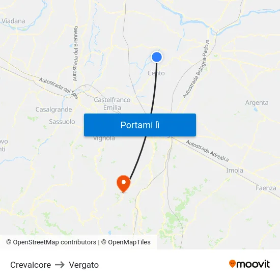 Crevalcore to Vergato map