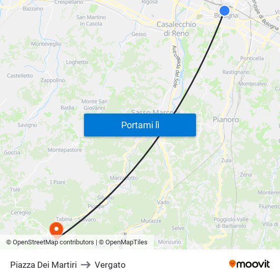Piazza Dei Martiri to Vergato map