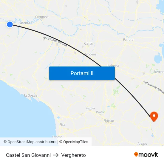 Castel San Giovanni to Verghereto map