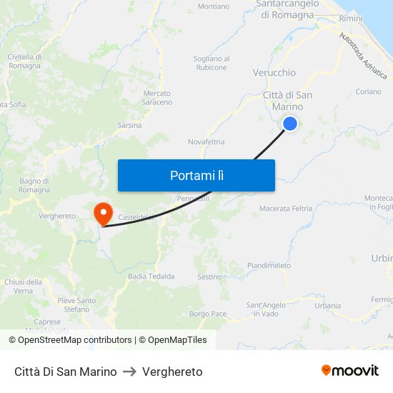 Città Di San Marino to Verghereto map