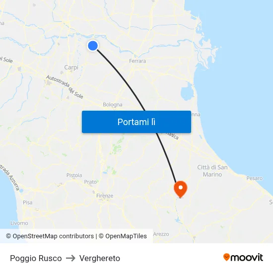 Poggio Rusco to Verghereto map