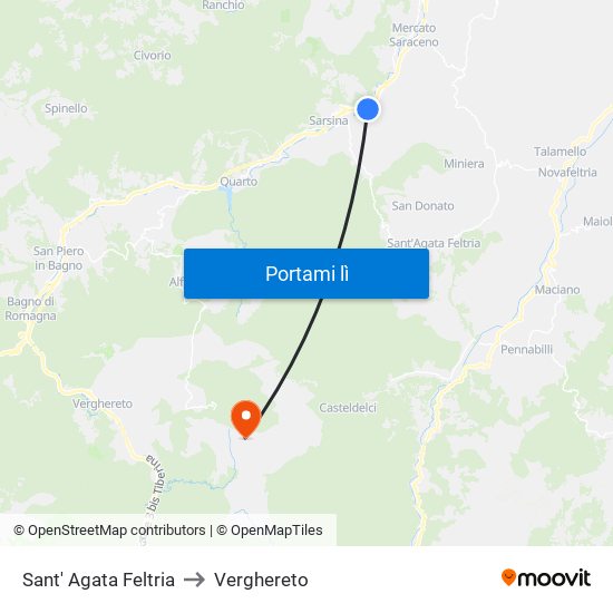 Sant' Agata Feltria to Verghereto map
