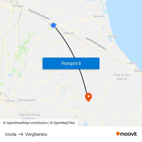 Imola to Verghereto map