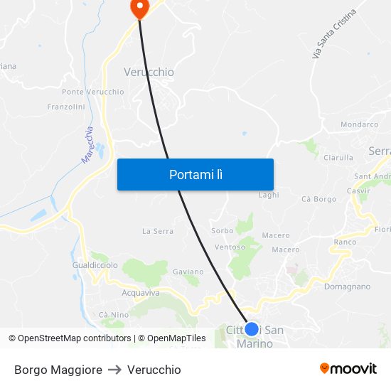 Borgo Maggiore to Verucchio map