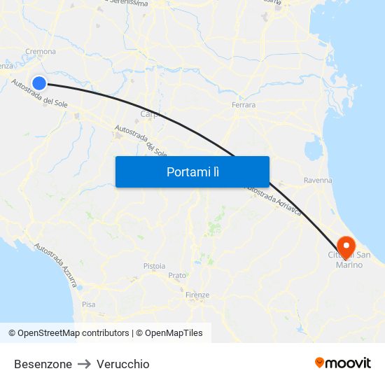 Besenzone to Verucchio map