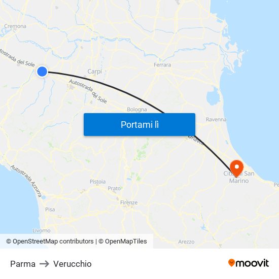 Parma to Verucchio map