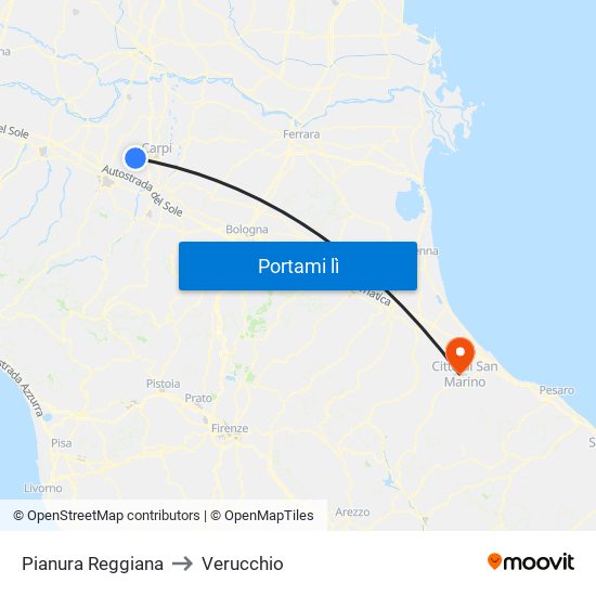 Pianura Reggiana to Verucchio map