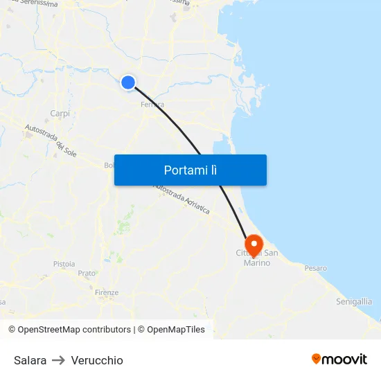 Salara to Verucchio map