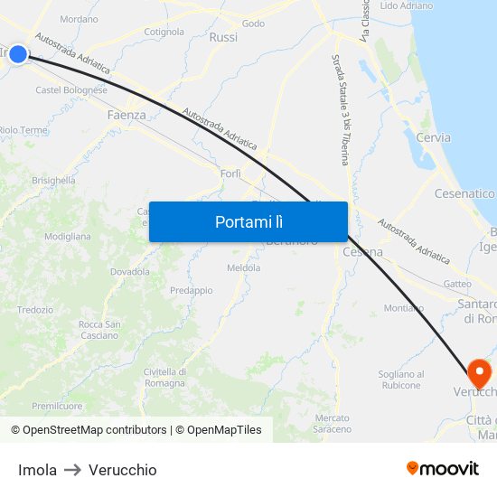 Imola to Verucchio map