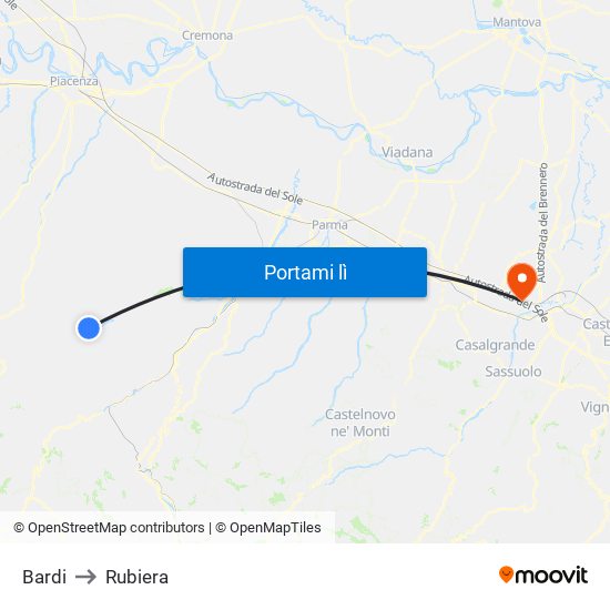 Bardi to Rubiera map