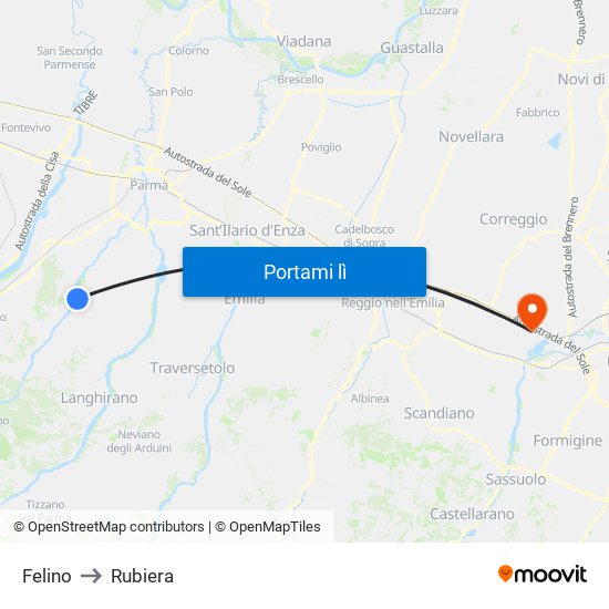 Felino to Rubiera map