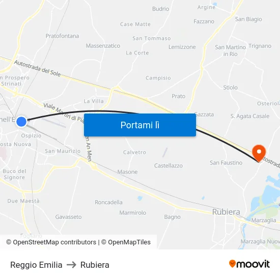 Reggio Emilia to Rubiera map