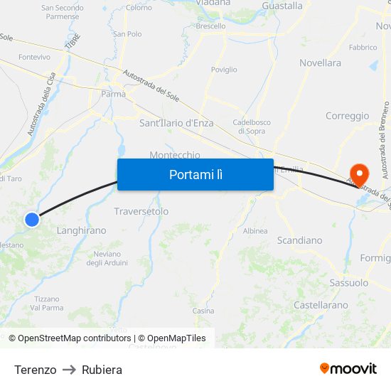Terenzo to Rubiera map