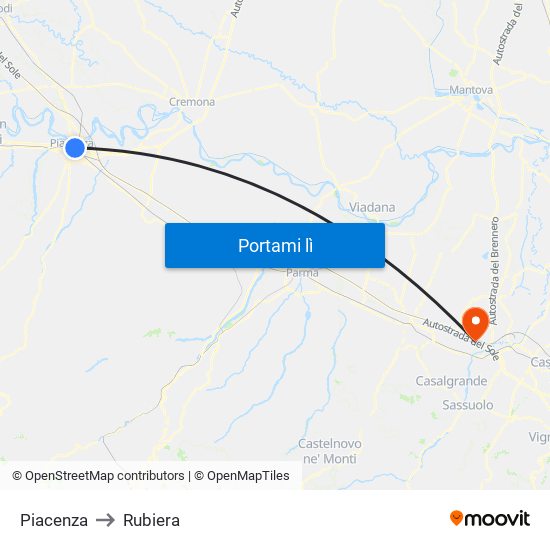 Piacenza to Rubiera map