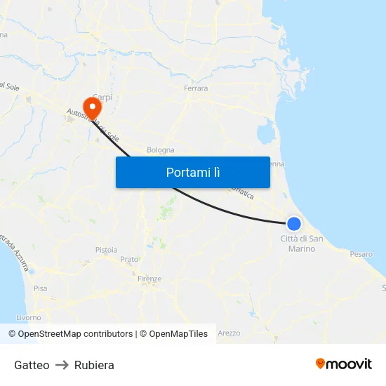 Gatteo to Rubiera map