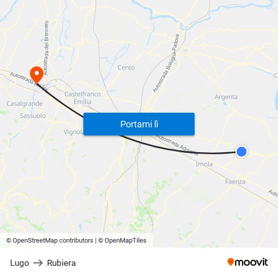 Lugo to Rubiera map