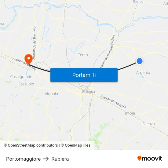 Portomaggiore to Rubiera map