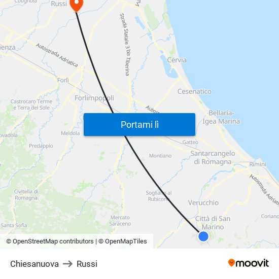 Chiesanuova to Russi map