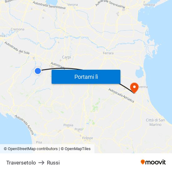 Traversetolo to Russi map