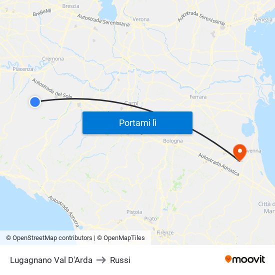 Lugagnano Val D'Arda to Russi map