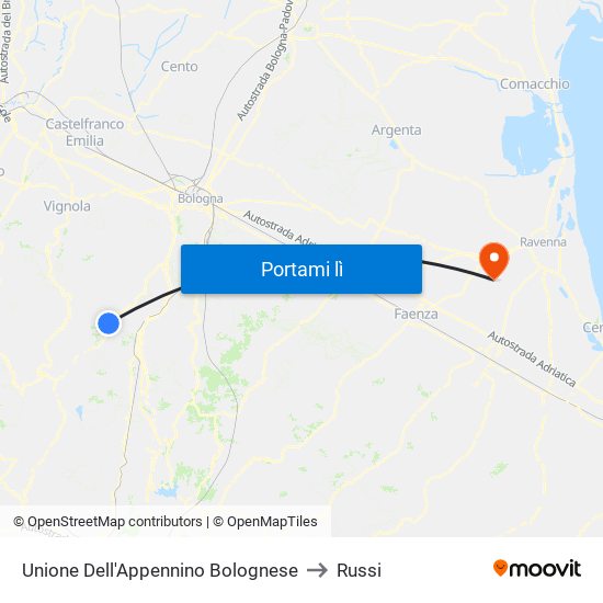 Unione Dell'Appennino Bolognese to Russi map