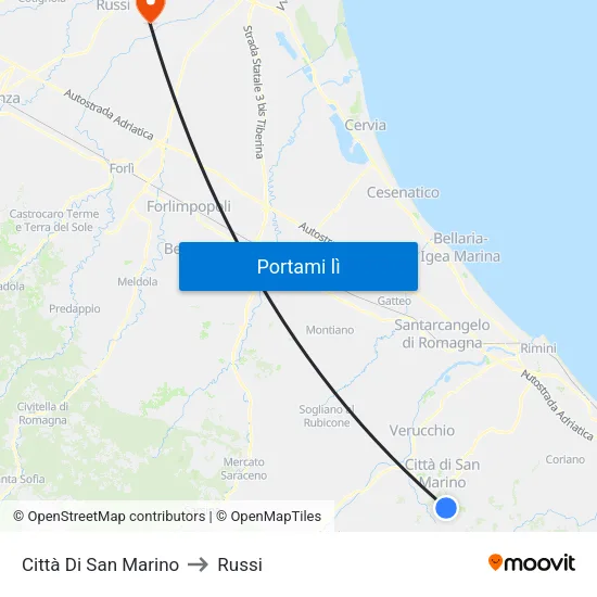 Città Di San Marino to Russi map